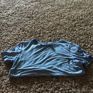 White and blue stripped tee shirt